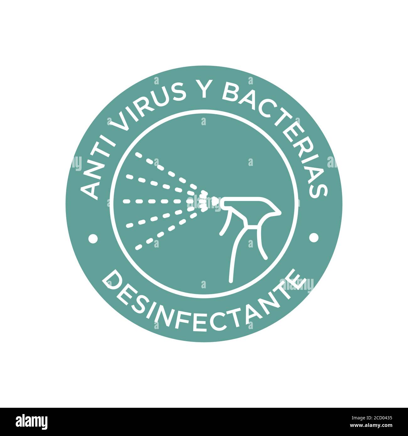 Icône d'assainisseur écrite en espagnol. Solution anti-bactérienne et anti-virus. Symbole rond pour les étiquettes de gel désinfectant. Illustration de Vecteur
