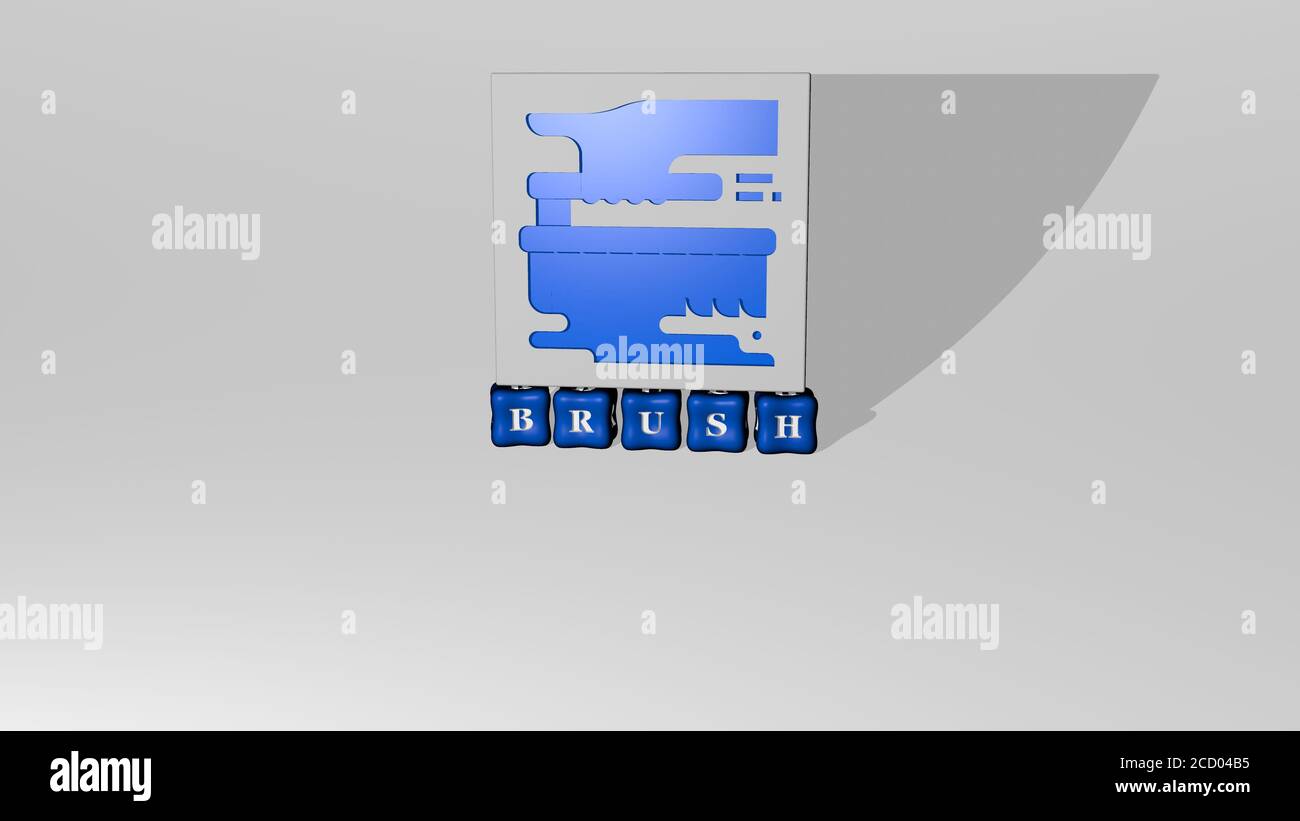Image graphique 3D de LA BROSSE verticalement avec le texte construit par des lettres métalliques cubes de la perspective supérieure, excellent pour la présentation de concept et les diaporamas, l'illustration 3D Banque D'Images