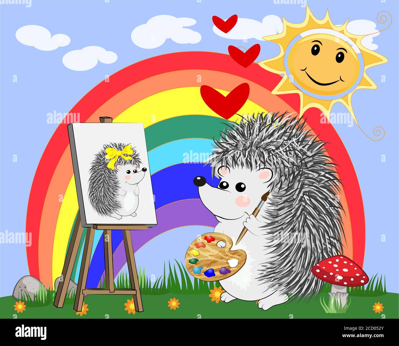 L'artiste hérisson peint une image. Le concept de l'art, de l'amour. L ...