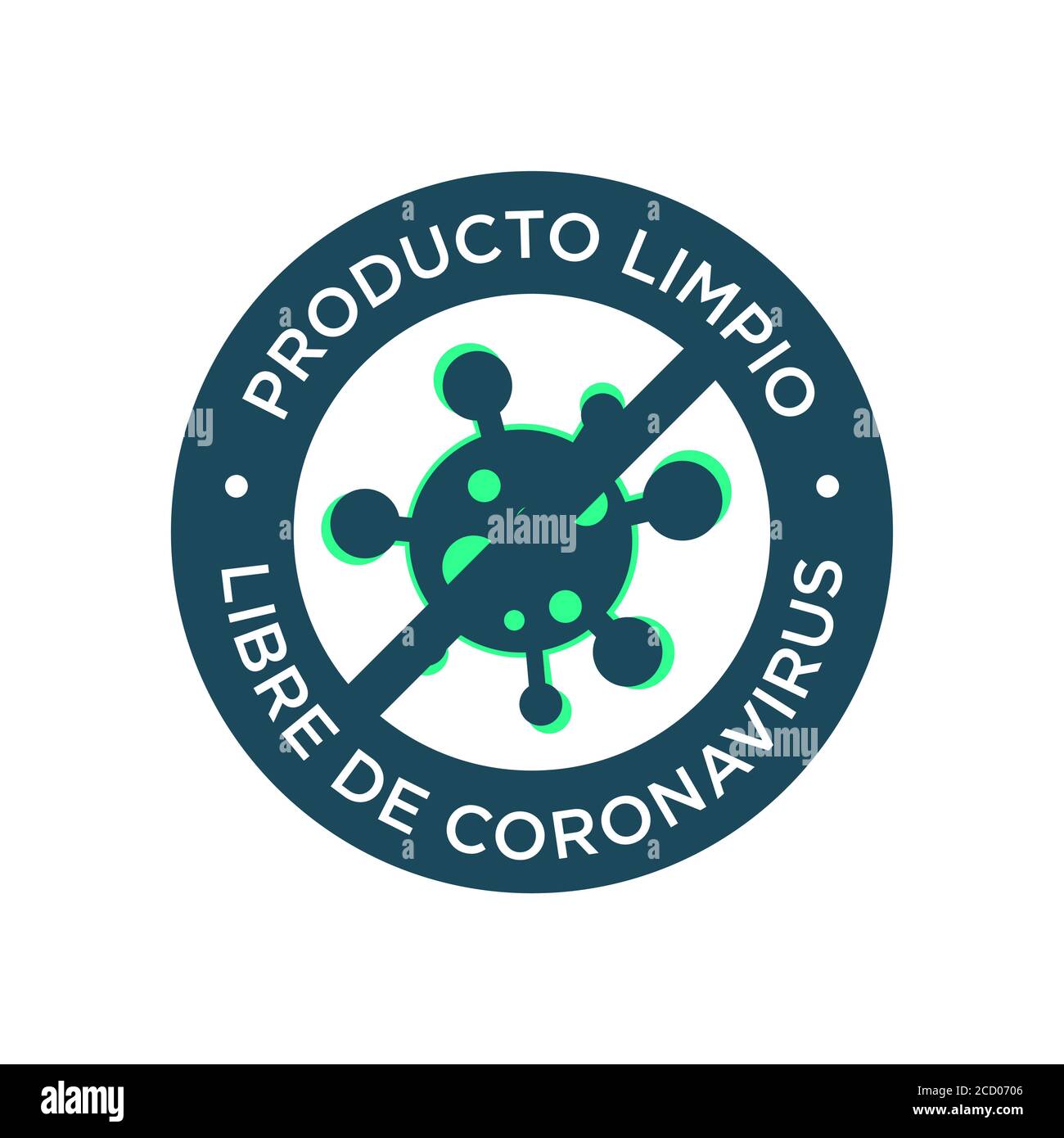 Icône de produit sans coronavirus écrit en espagnol. Symbole rond pour les objets ou produits propres de Covid-19. Illustration de Vecteur