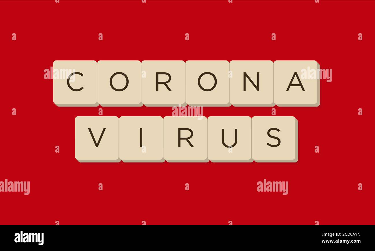 Coronavirus en lettres scrabble. Mers-COV (syndrome du coronavirus respiratoire du Moyen-Orient), Nouveau virus Corona (2019-nKoV). Arrière-plan rouge. Illustration de Vecteur