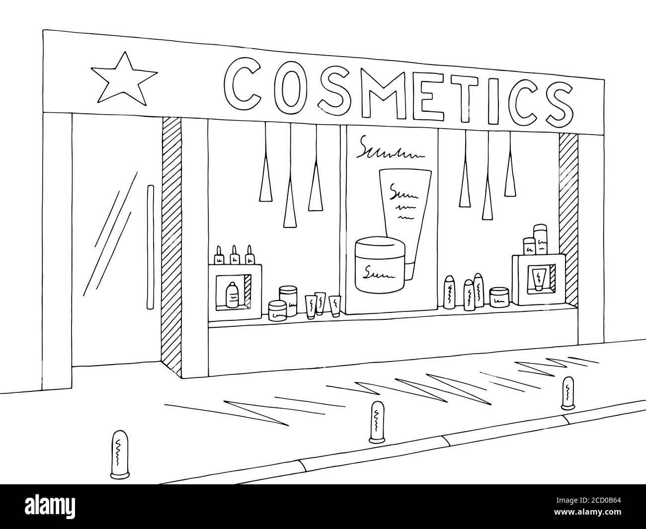 Magasin de cosmétiques extérieur graphique noir blanc dessin illustration vecteur Illustration de Vecteur