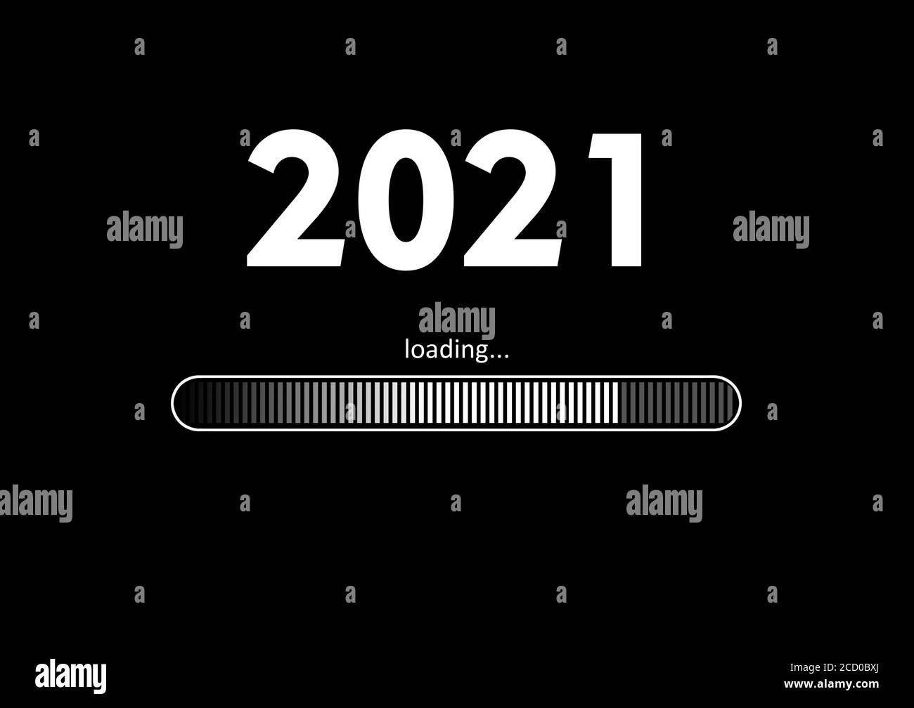 Texte - 2021 barre de chargement et de chargement sur fond noir, concept pour le nouveau fond de l'année, vos circulaires saisonnières, bannière, autocollant et carte de voeux Banque D'Images