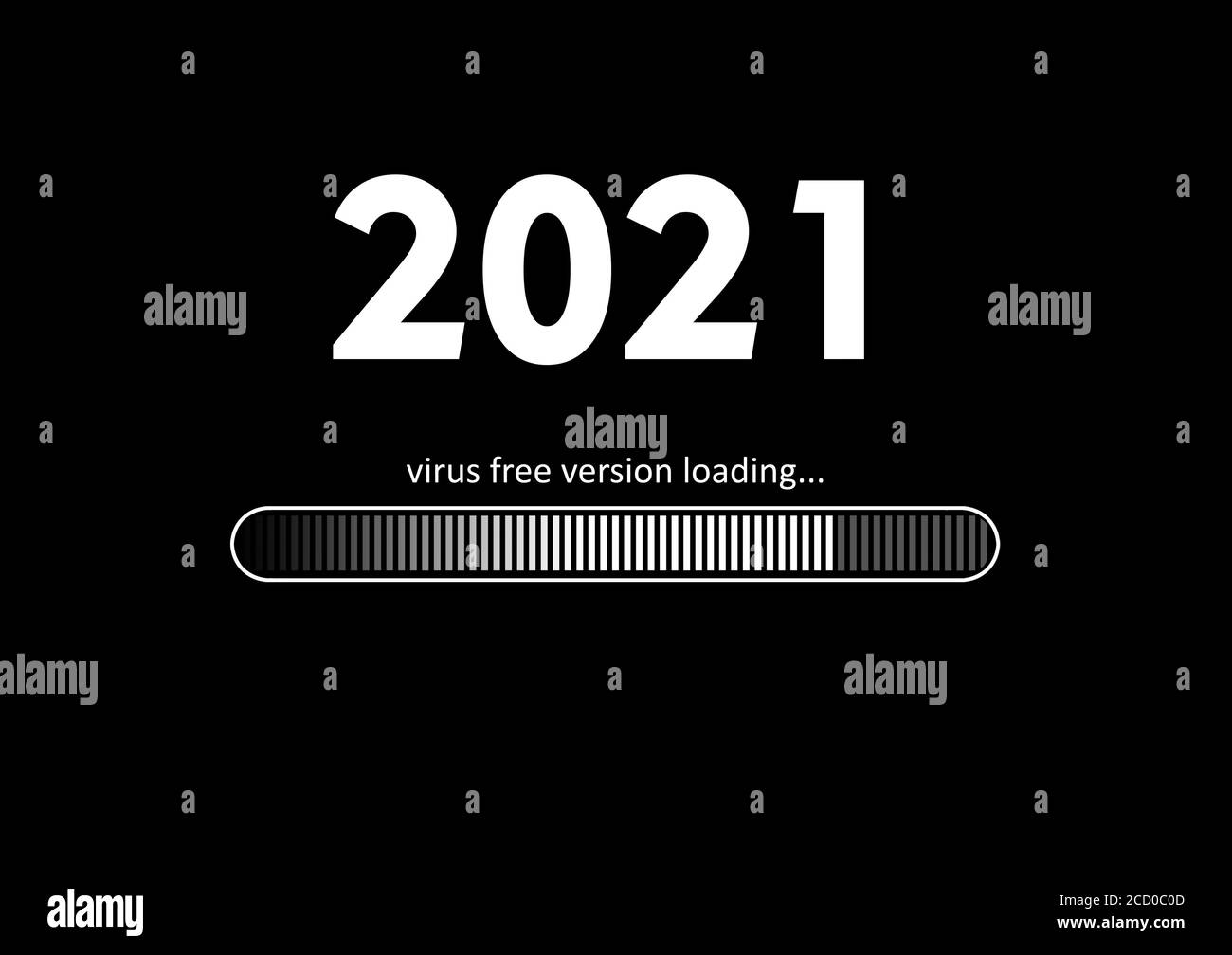 Texte - 2021 version sans virus chargement et barre de chargement sur fond noir, concept pour le nouvel an fond, vos Flyers saisonniers, bannière, autocollant a Banque D'Images