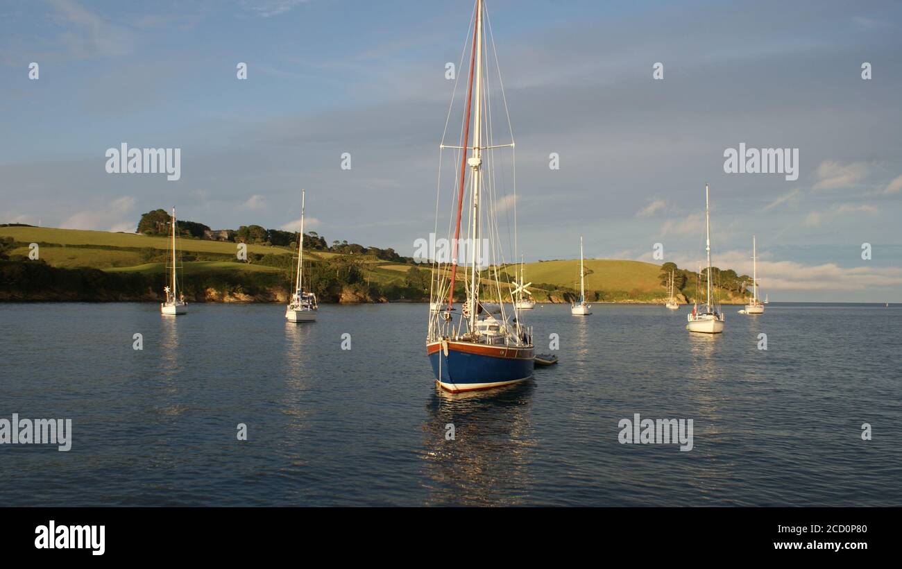À l'ancre au large de Durgan, Helford Banque D'Images