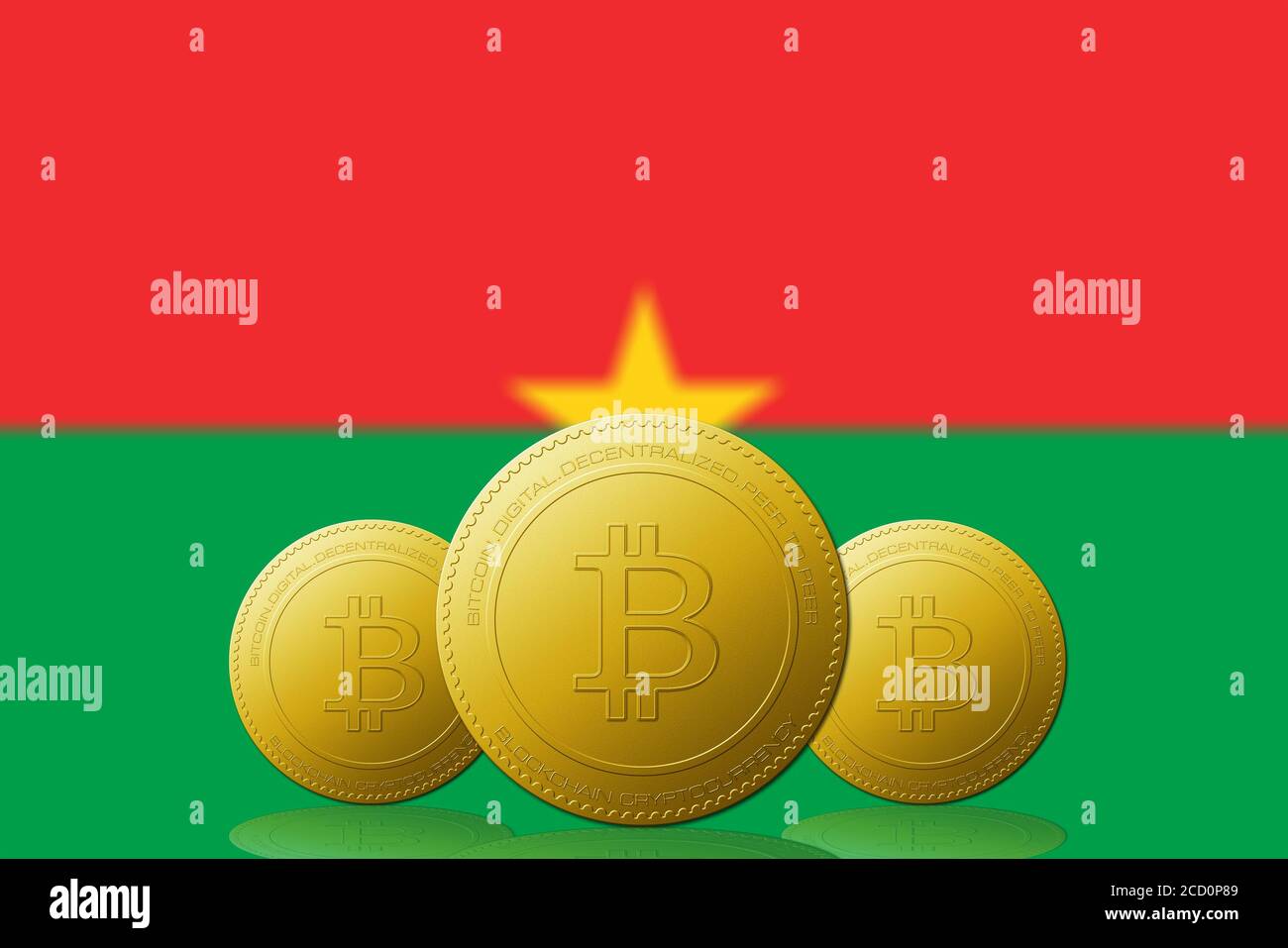 Crypto-monnaie de trois bitcoins avec drapeau du Burkina Faso en  arrière-plan Photo Stock - Alamy