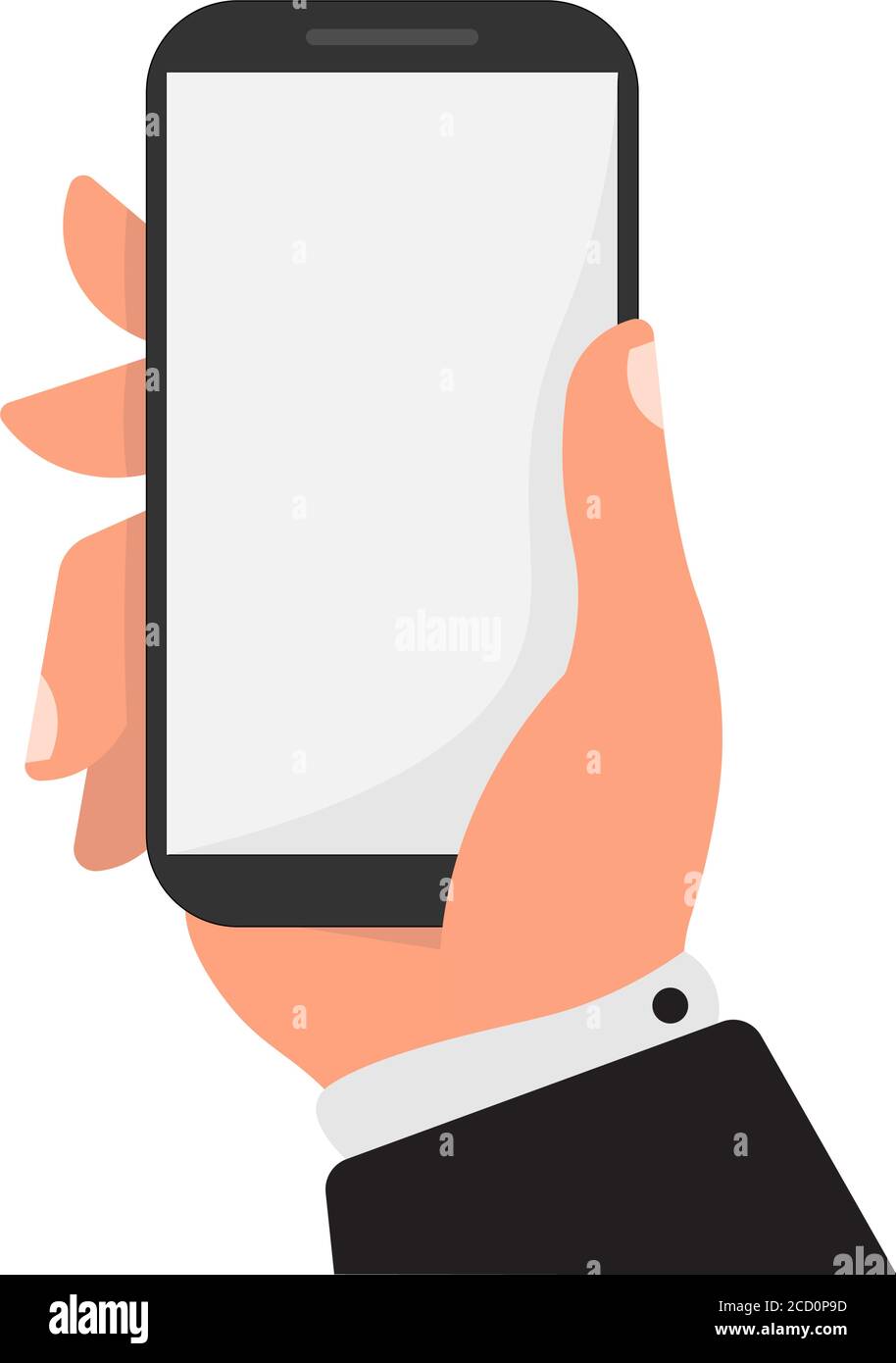 Main d'homme d'affaires tenant un smartphone avec écran vierge, fond blanc, illustration Illustration de Vecteur