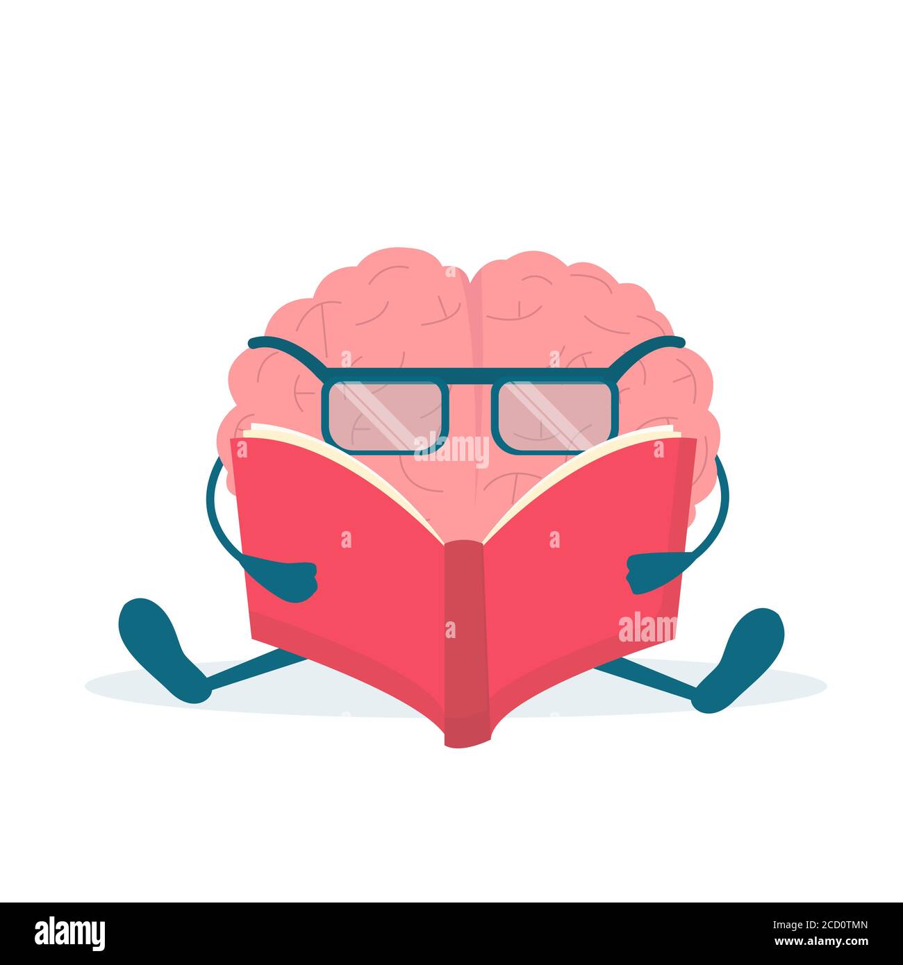 Livre de lecture de personnage de cerveau mignon assis sur fond blanc, illustration Illustration de Vecteur