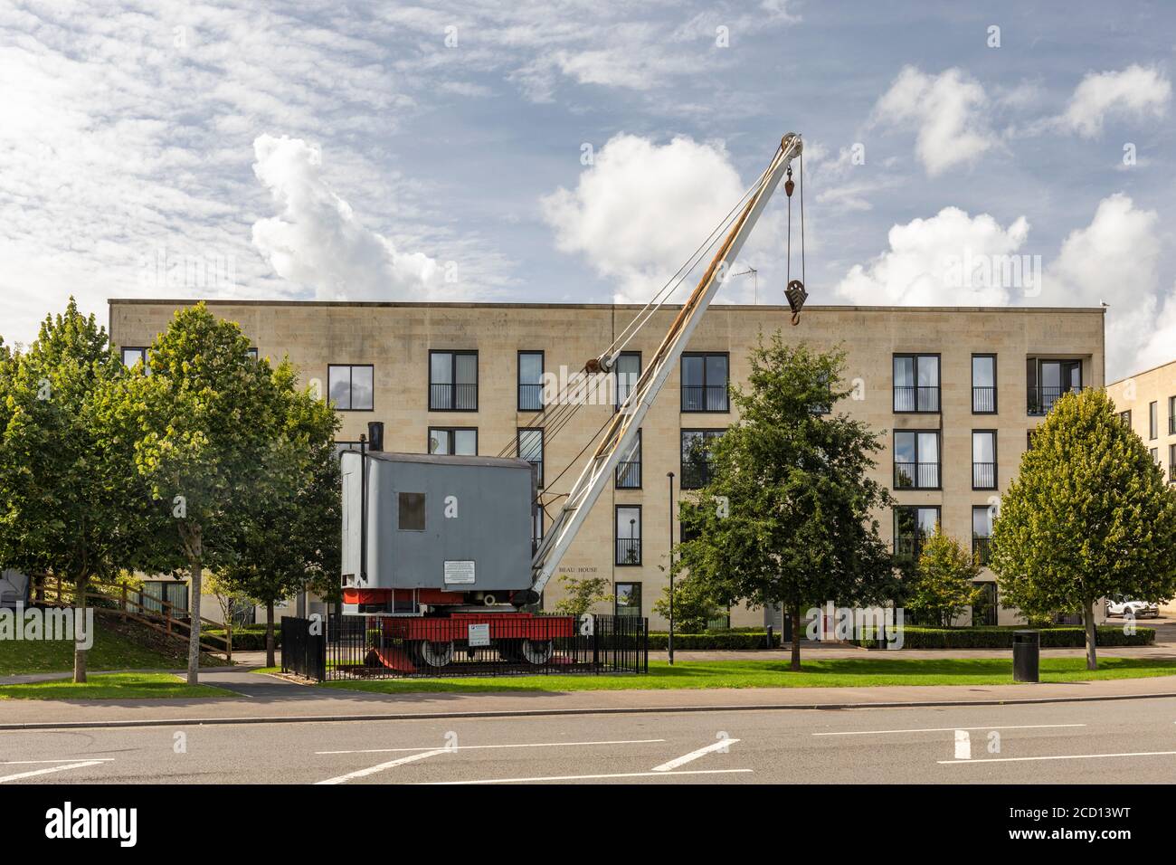 La grue à vapeur Stothert & Pitt a été restaurée dans le cadre de la stratégie artistique de Bath Riverside Development. Nouveaux appartements de luxe près du centre ville de Bath.England,UK Banque D'Images