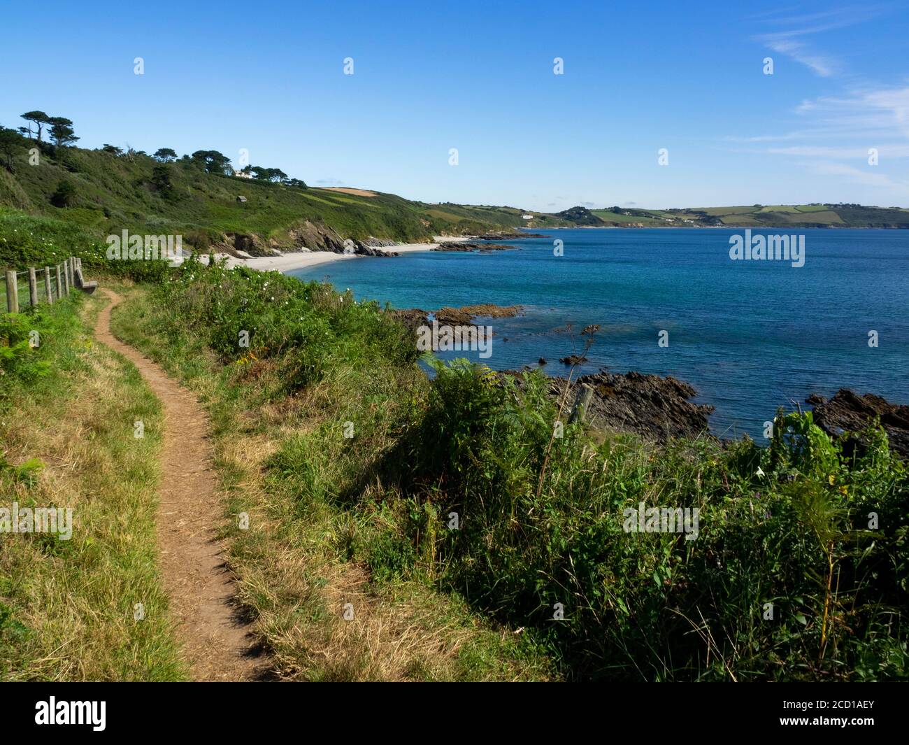Le sentier de la côte sud-ouest autour de la baie de Gerrans, la péninsule de Roseland, Cornwall, Royaume-Uni Banque D'Images