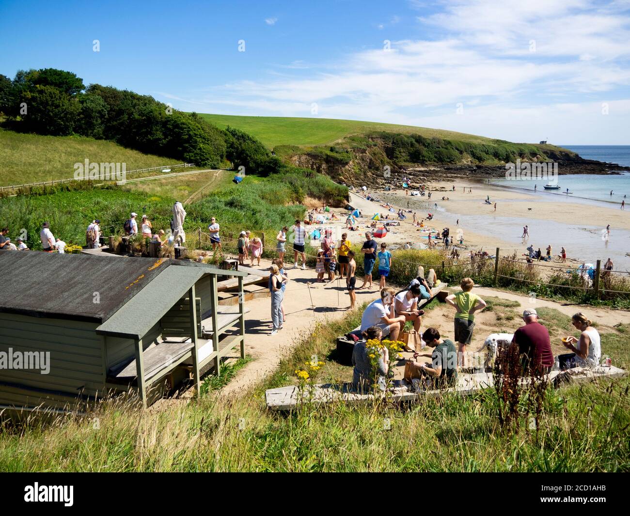 The Hidden Hut, café de plage, Porthcurnick Beach, la péninsule de Roseland, Cornwall, Royaume-Uni Banque D'Images
