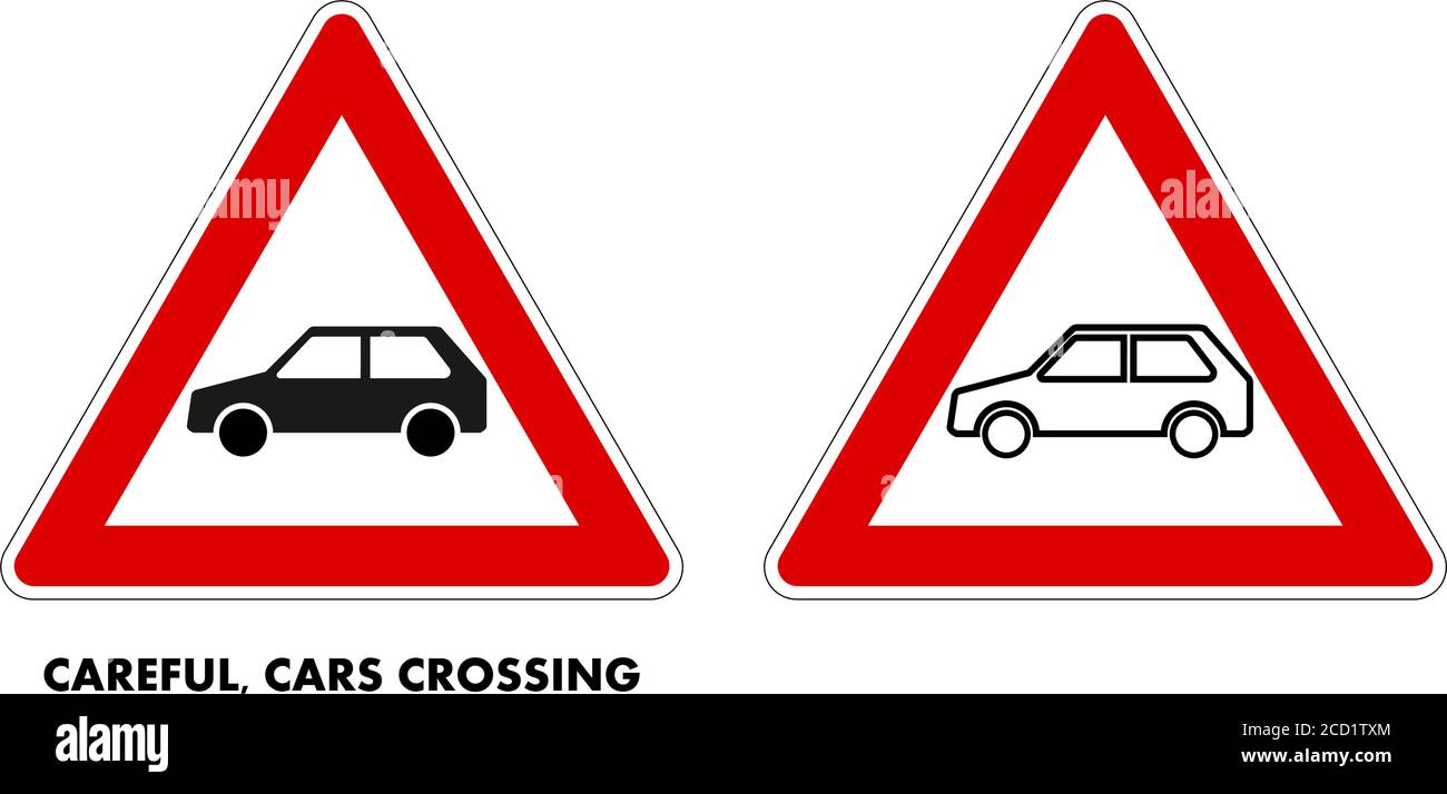 Avertissement - panneau de voiture, simple dessin de voiture dans le triangle rouge Illustration de Vecteur
