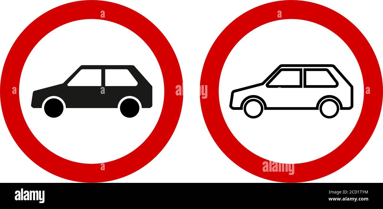 Avertissement - icône de voiture. Dessin de véhicule simple dans un cercle rouge. Illustration de Vecteur