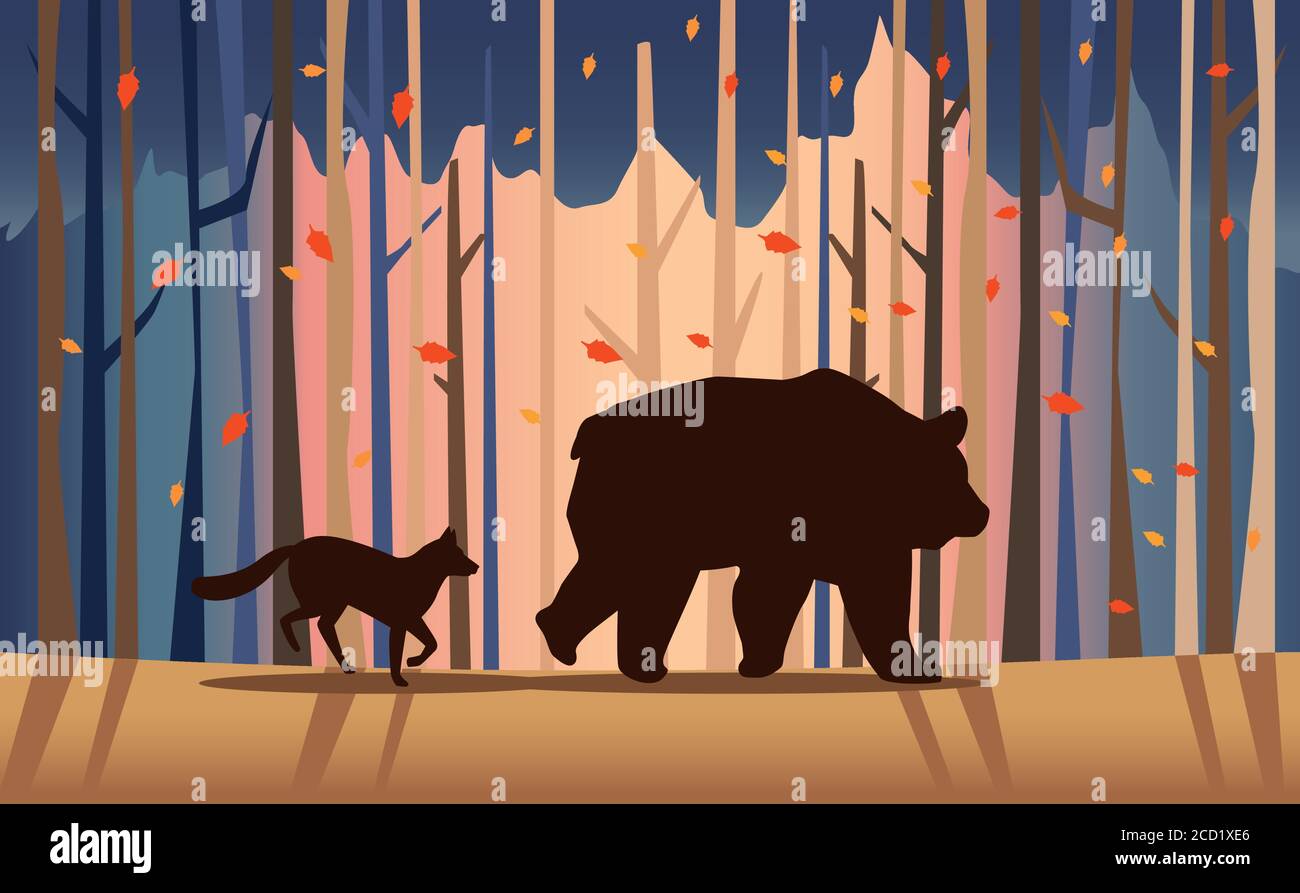 gros ours et renards animaux dans le paysage vecteur de scène conception de l'illustration Illustration de Vecteur