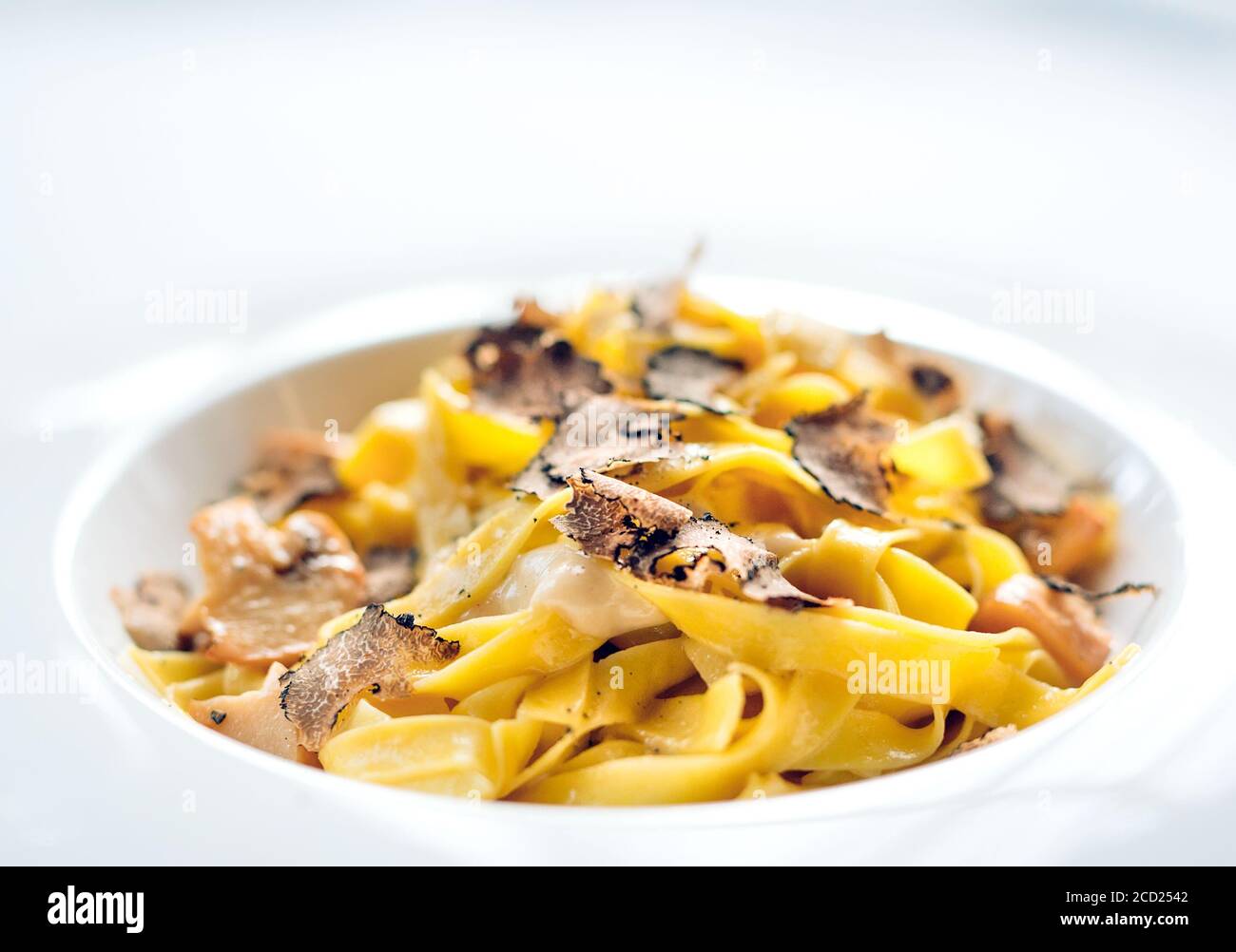 Pâtes aux truffes, plat typique d'automne. Menu du restaurant. Banque D'Images