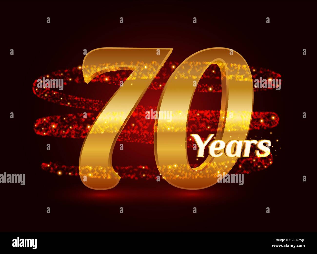 anniversaire d'or de 70 ans logo 3d célébration avec étoile scintillante de la poussière de piste en spirale particules étincelantes. Soixante-dix ans de design moderne Illustration de Vecteur