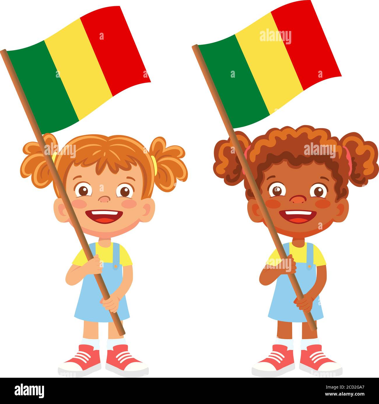 Drapeau du Mali en main. Drapeau de retenue des enfants. Drapeau national du Mali vecteur Illustration de Vecteur