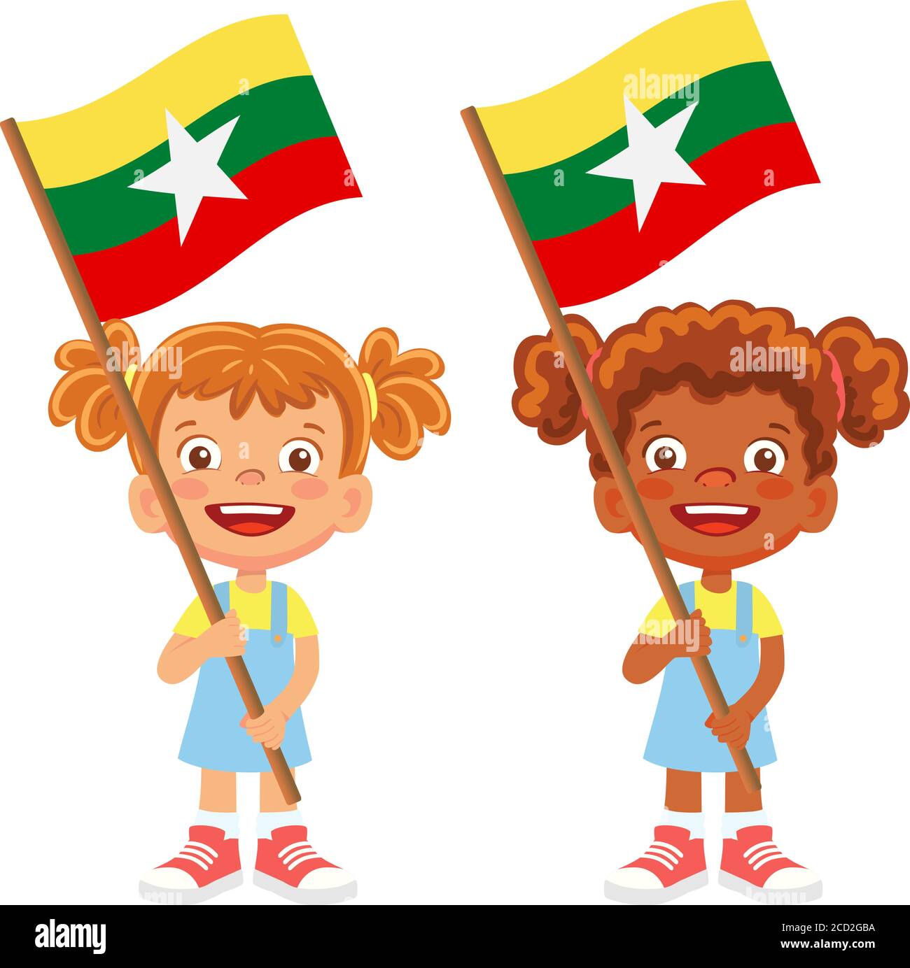 Drapeau du Myanmar en main. Drapeau de retenue des enfants. Drapeau national du Myanmar vecteur Illustration de Vecteur