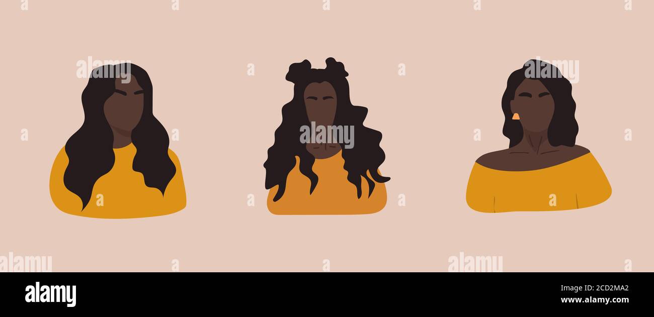 Ensemble de formes et silhouettes femelles sur fond rétro. Femmes africaines abstraites aux couleurs pastel. Collection d'affiches d'art contemporain. Mode Illustration de Vecteur