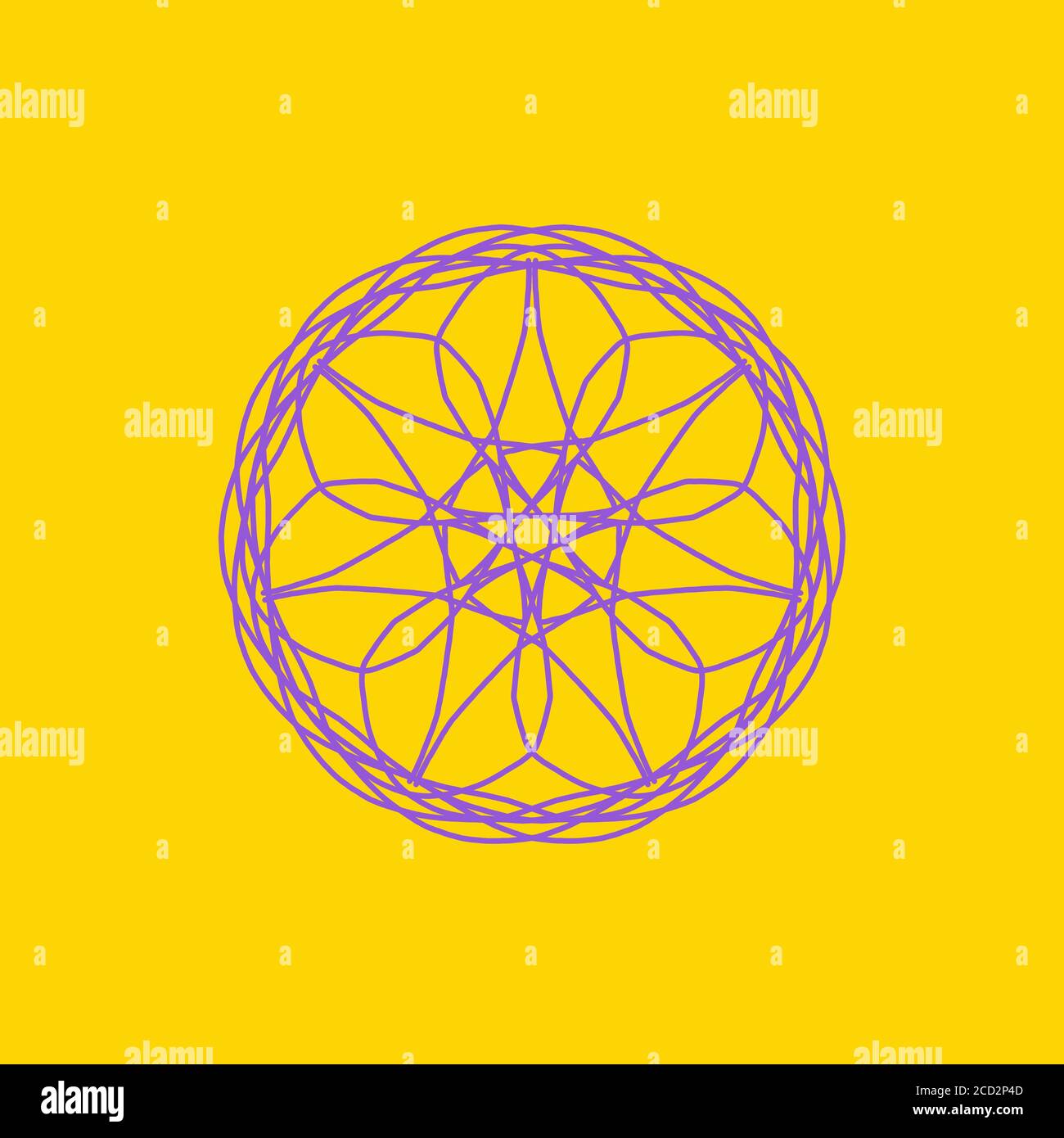 Forme abstraite violette sur fond jaune. Illustration géométrique générée par ordinateur. Arrière-plan numérique abstrait. Forme géométrique, cercle, géométrie, Banque D'Images