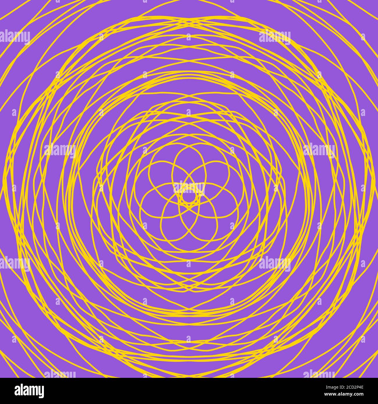 Forme abstraite jaune sur fond violet. Illustration géométrique générée par ordinateur. Arrière-plan numérique abstrait. Forme géométrique, cercle, géométrie, Banque D'Images