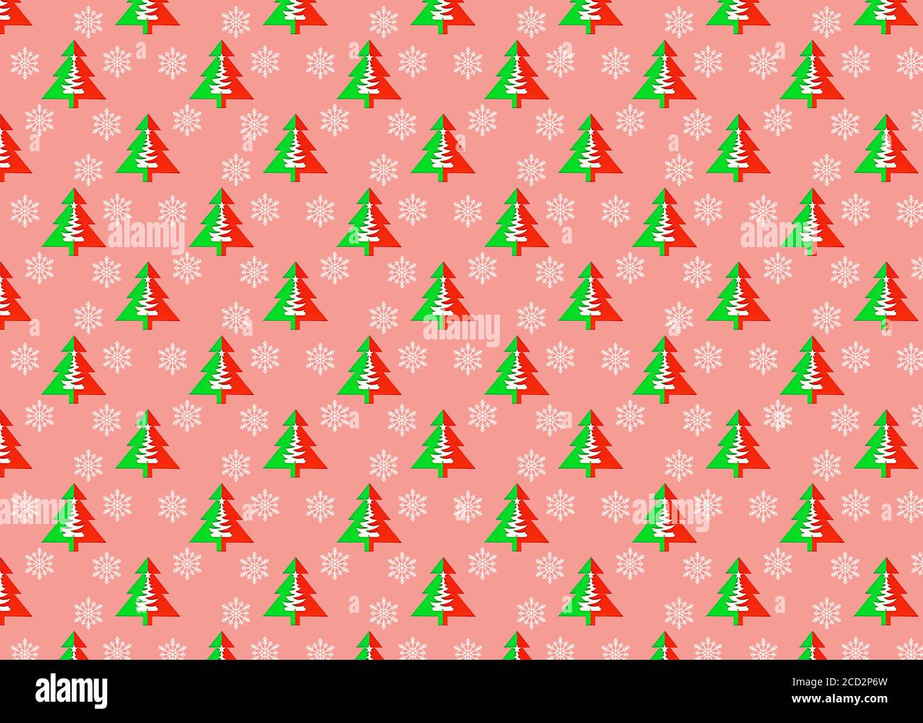 Motif sans couture avec arbres de noël et flocons de neige sur fond rose. Fond de motif de composition minimal des arbres de Noël. Nouvelle année et Chr Banque D'Images