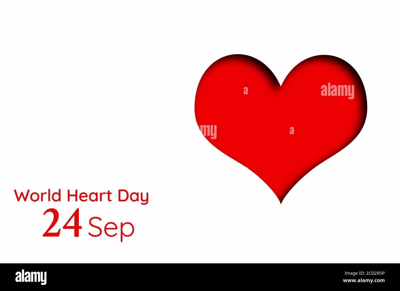 Cœur rouge sur fond blanc. Texte. Concept de la Journée mondiale du coeur, septembre 24. Banque D'Images