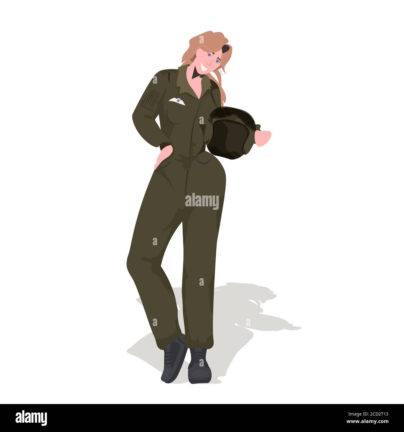 femme pilote en uniforme tenant casque aviation concept pleine longueur illustration vectorielle Illustration de Vecteur