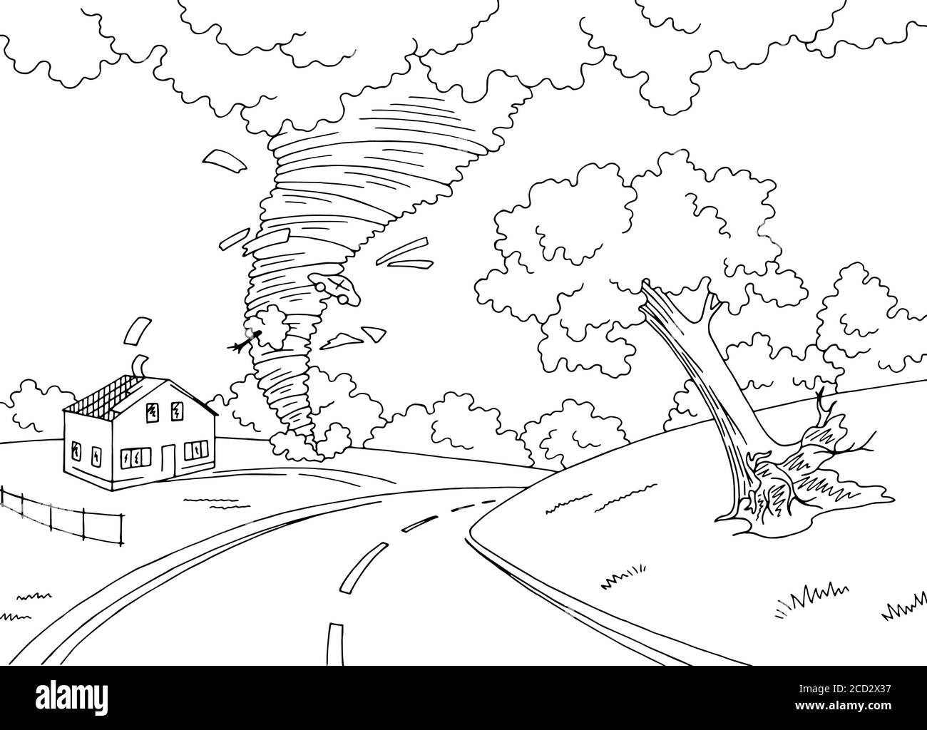 Illustration de l'ouragan tourbillon graphique tempête noir blanc paysage ville croquis vecteur Illustration de Vecteur