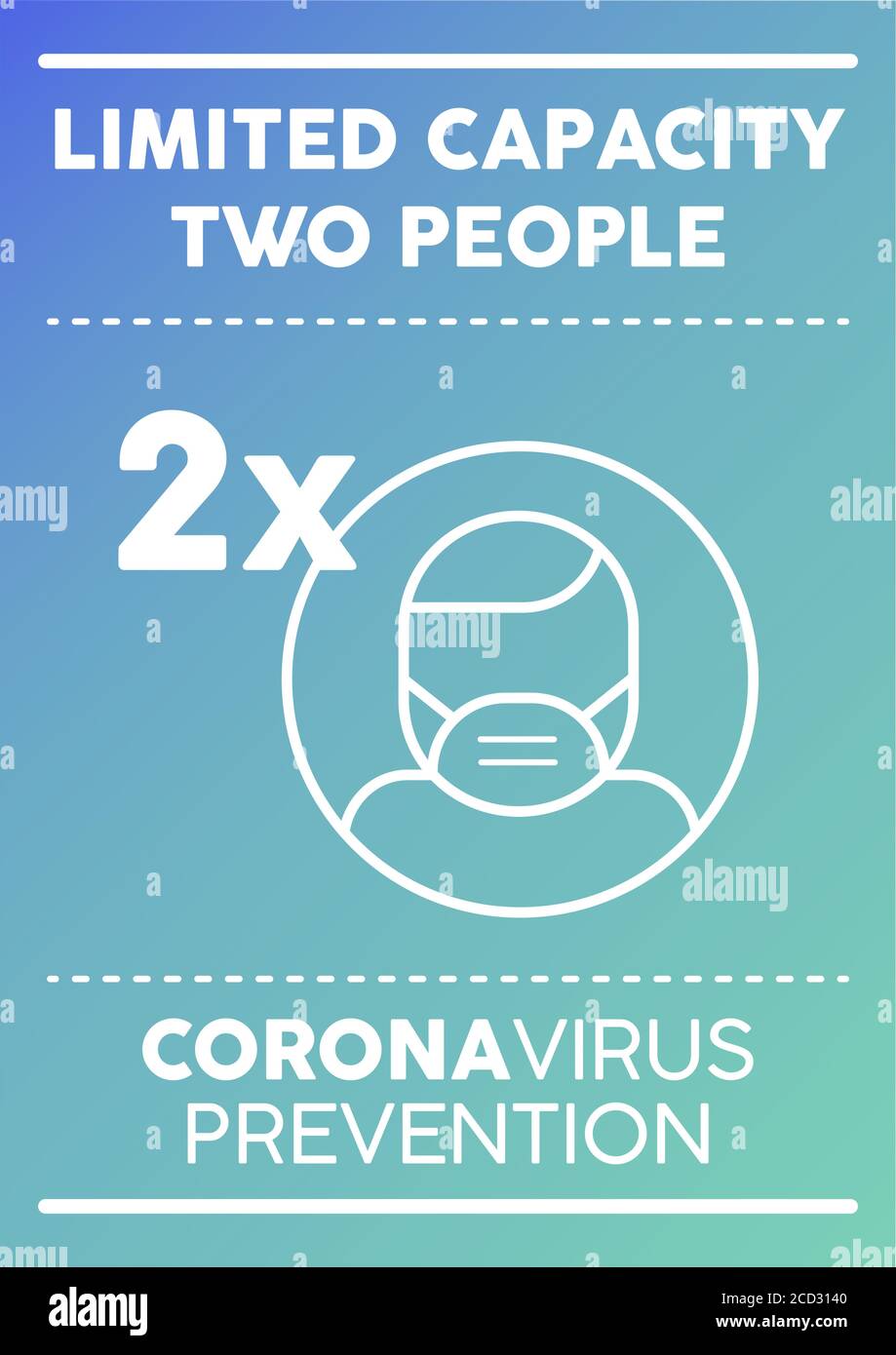 Affiche de capacité limitée pour deux personnes. Prévention du coronavirus. Illustration de Vecteur