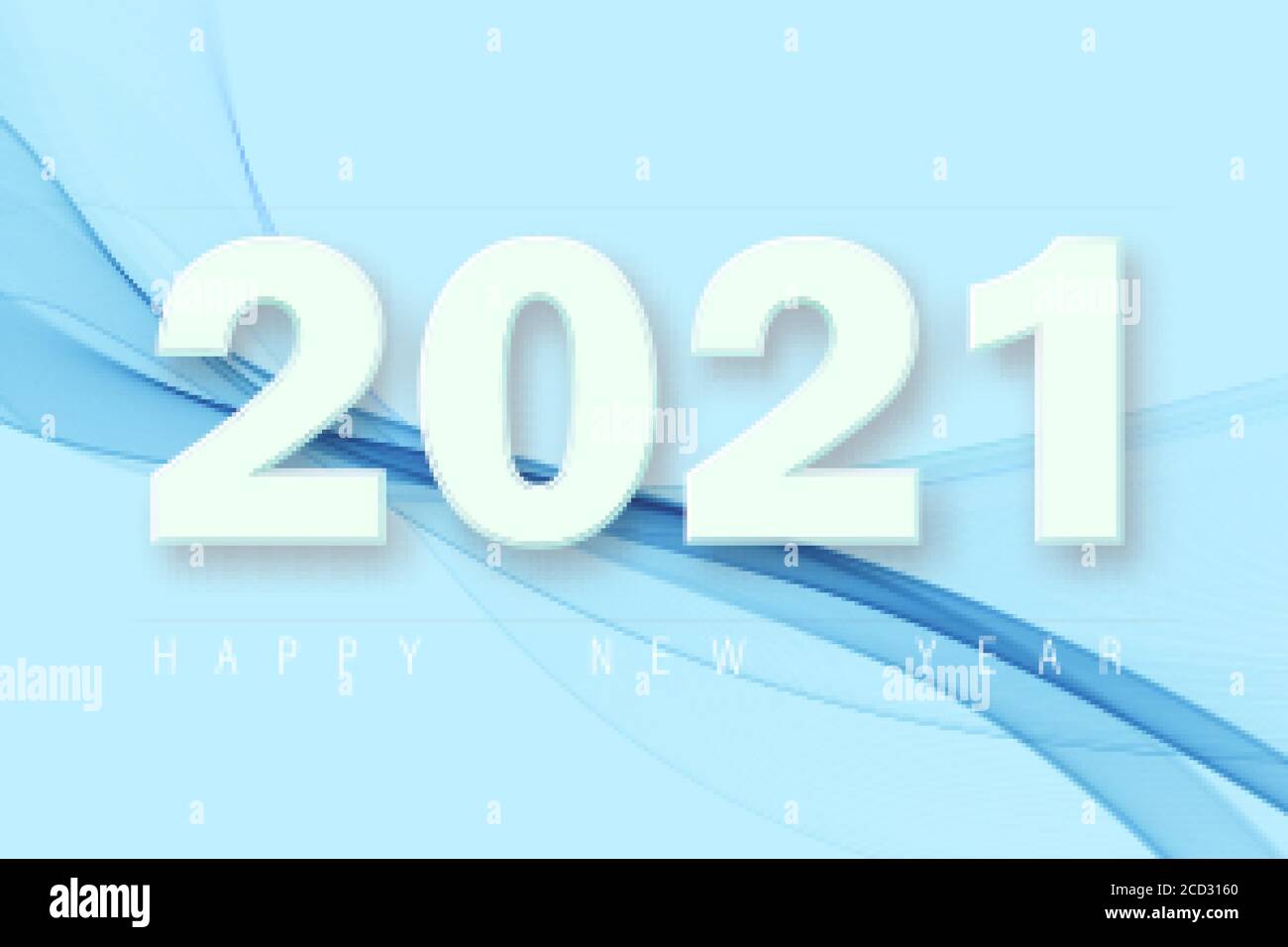 Bonne Année. Nombre de 2021 avec forme d'onde abstraite bleue. Design tendance Illustration de Vecteur