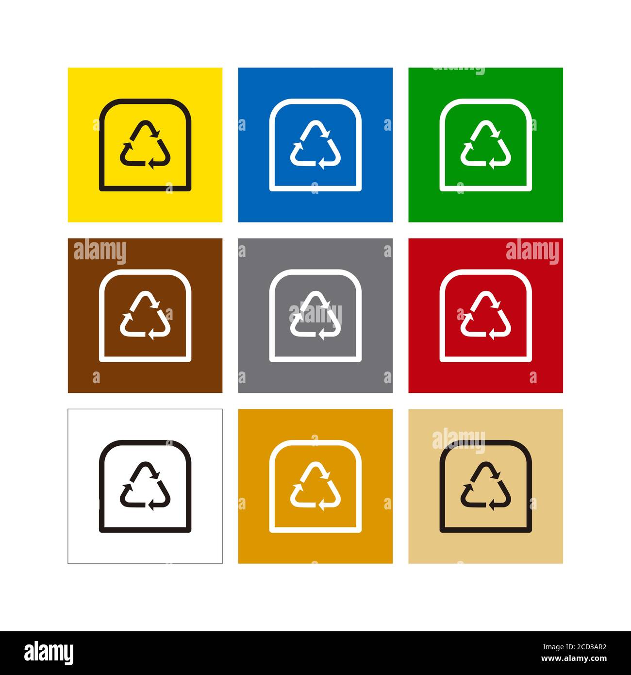 Récipient de recyclage de différentes couleurs. Icônes pour les étiquettes de produit afin de les recycler correctement. Illustration de Vecteur