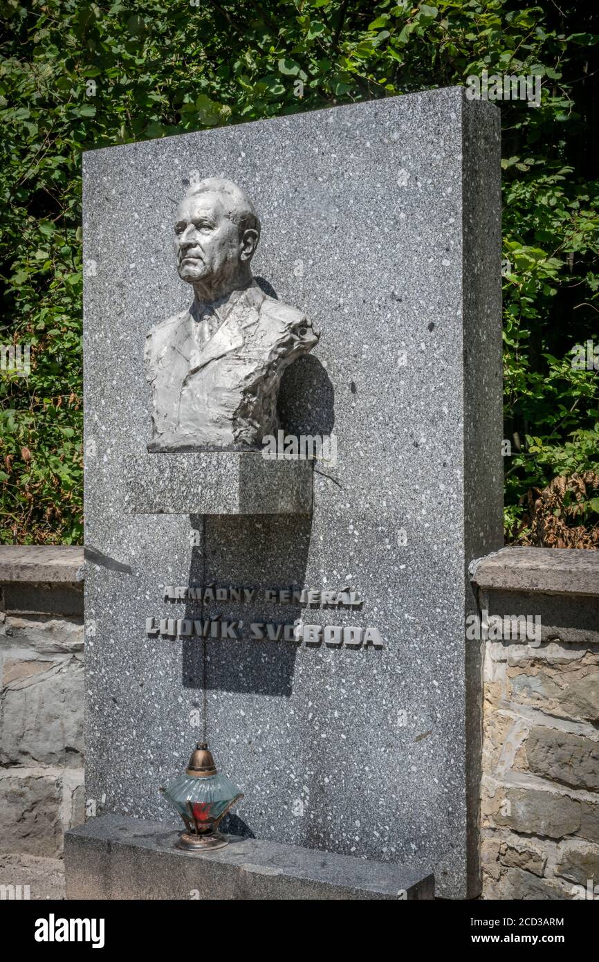 Le Mémorial et le cimetière de l'armée tchécoslovaque dans le col de Dukla - allée du souvenir, un buste de Banque D'Images