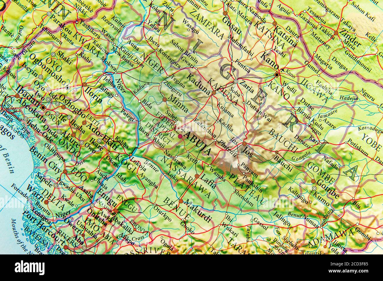 Carte géographique du Nigeria avec des villes importantes Banque D'Images Carte géographique du Nigeria avec des villes importantes Banque D'Images