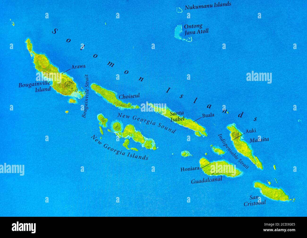 Carte géographique des îles Salomon avec des villes importantes Photo Stock  - Alamy