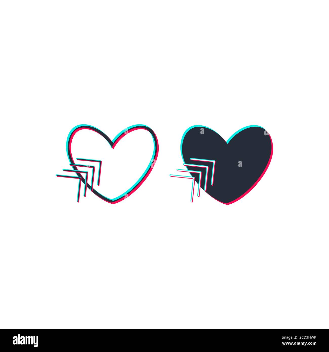 Ensemble d'icônes de coeurs de couleur avec pointeur, signe, symbole, logo. Le concept des réseaux sociaux. Interface utilisateur. Conception Web. Illustration vectorielle. Tik Illustration de Vecteur