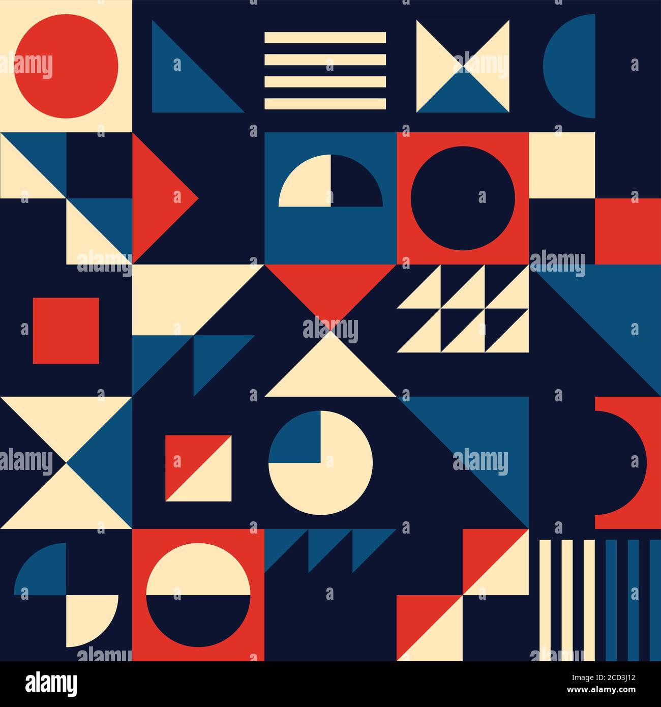 Vintage milieu de siècle moderne vecteur sans couture motif - conception textile géométrique des années 60 et 70 avec des triangles, des cercles et des formes abstraites Illustration de Vecteur