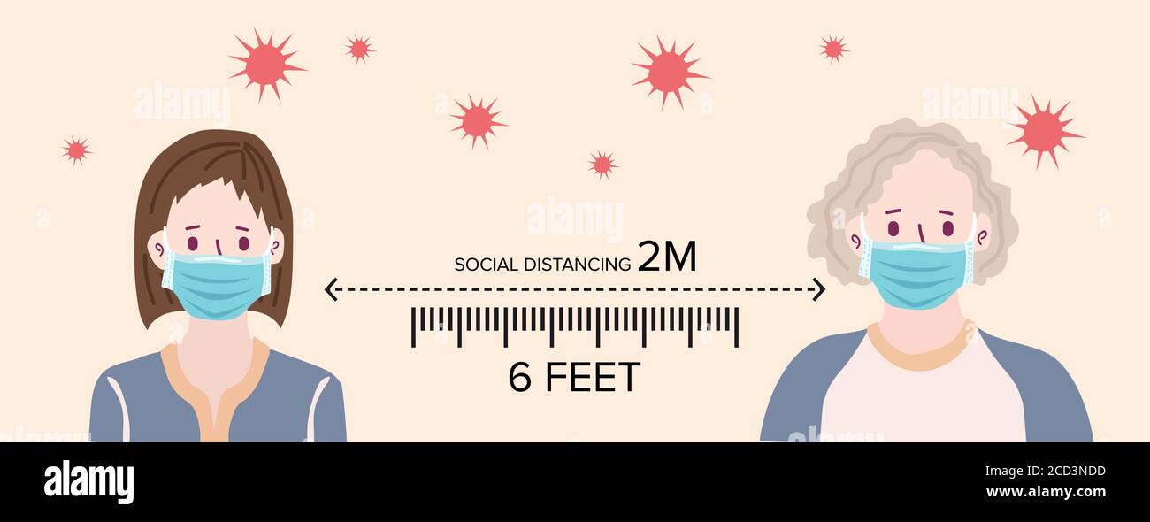 Distanciation sociale, garder la distance avec les gens dans les lieux publics pour arrêter la propagation du concept de coronavirus COVID-19. Illustration vectorielle plate. Illustration de Vecteur
