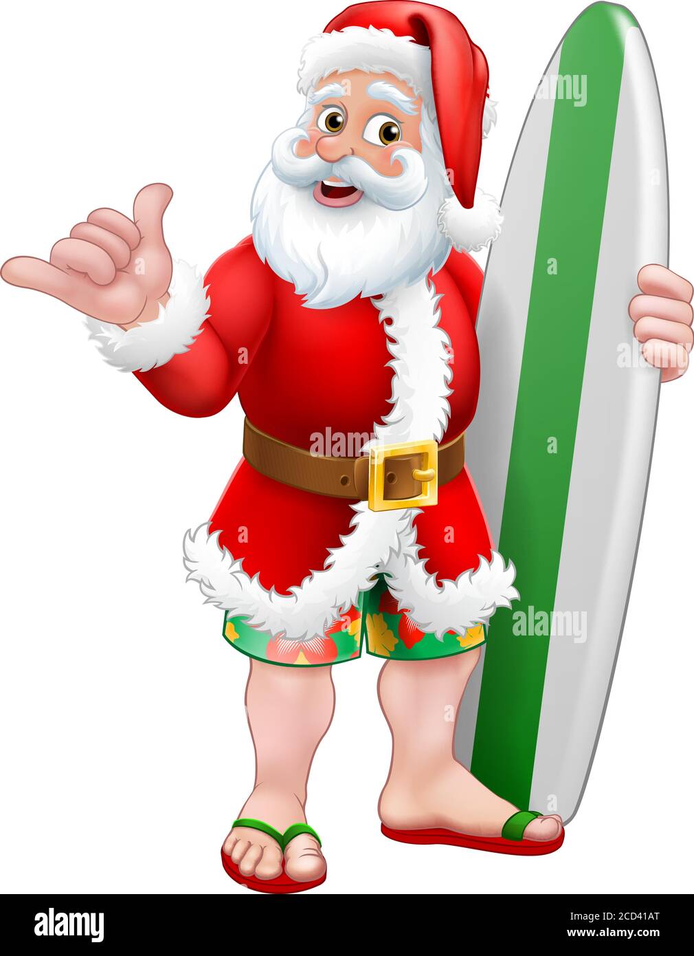 Surf Shaka Santa Surfboard dessin de Noël Illustration de Vecteur