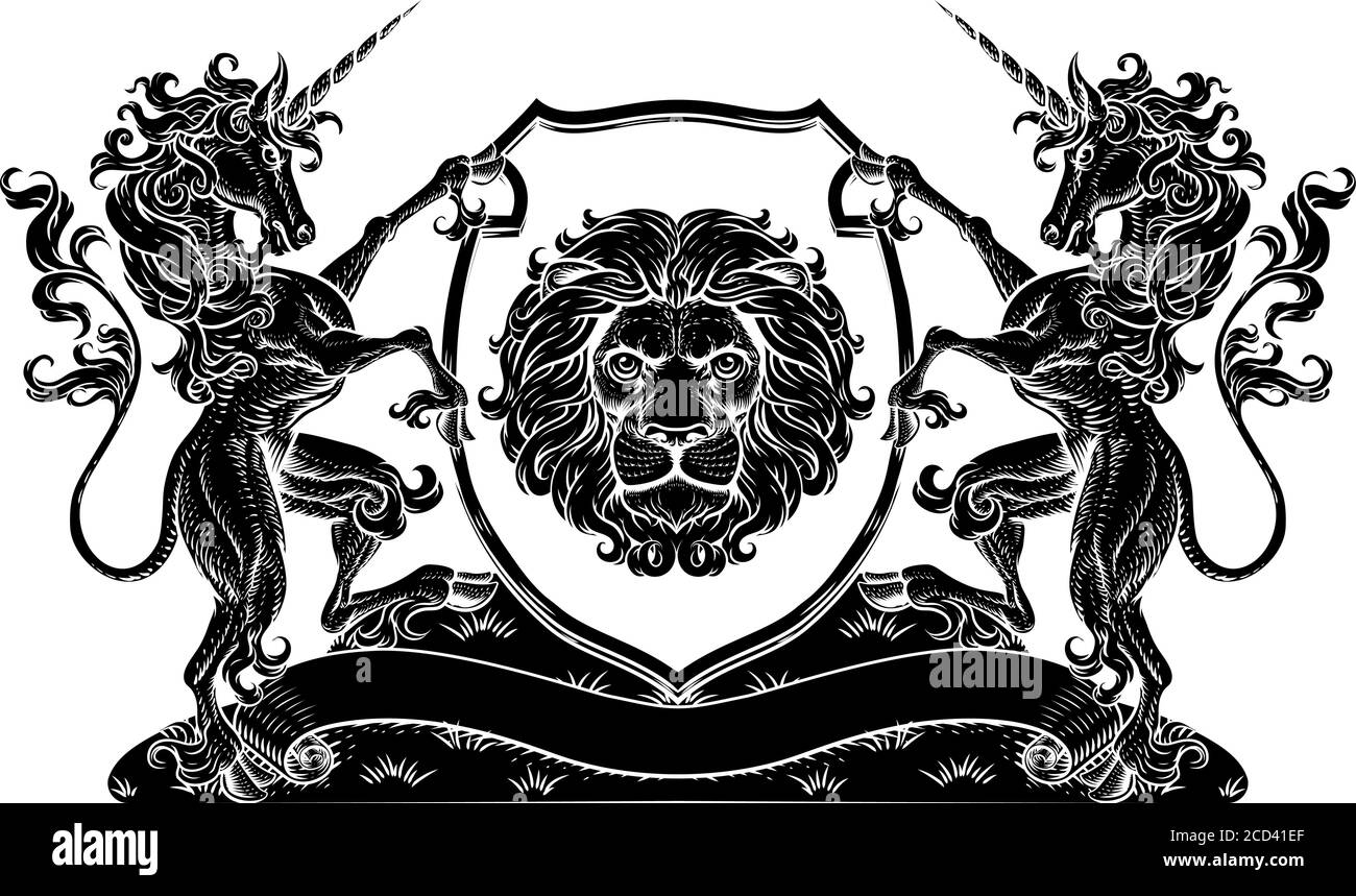 Crest unicorns Coat of Arms Lion Family Seal Illustration de Vecteur