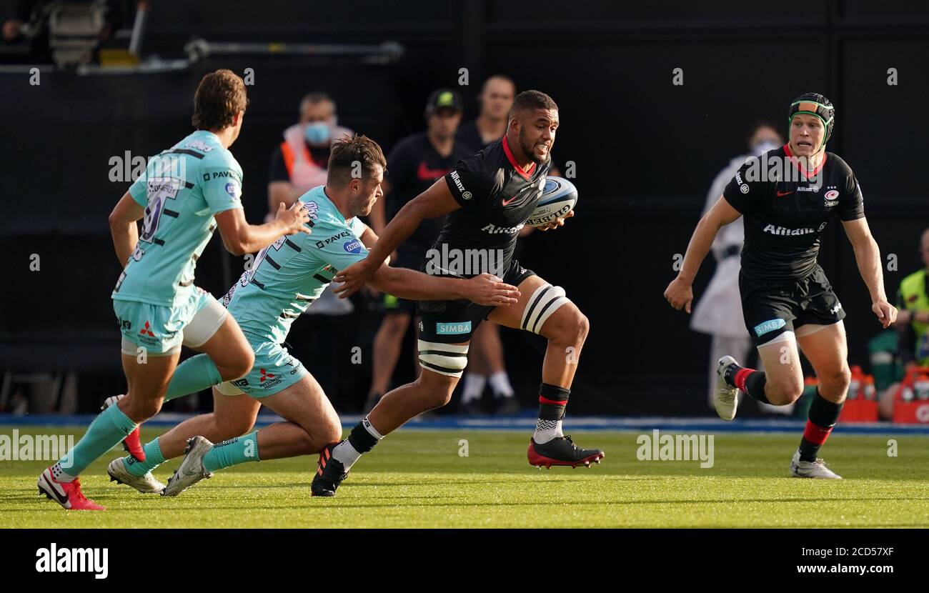Andy Christie, de Saracen, est libre lors du match Gallagher Premiership à Allianz Park, Londres. Banque D'Images