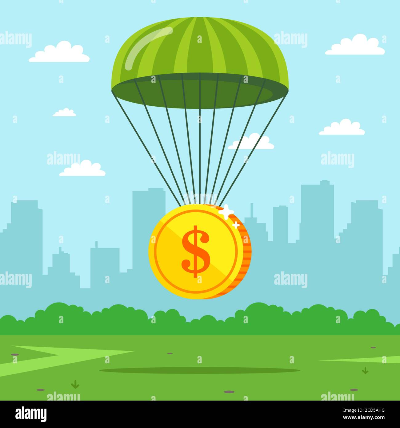 la pièce tombe sur un parachute. finance assurée de la crise. illustration vectorielle plate Illustration de Vecteur