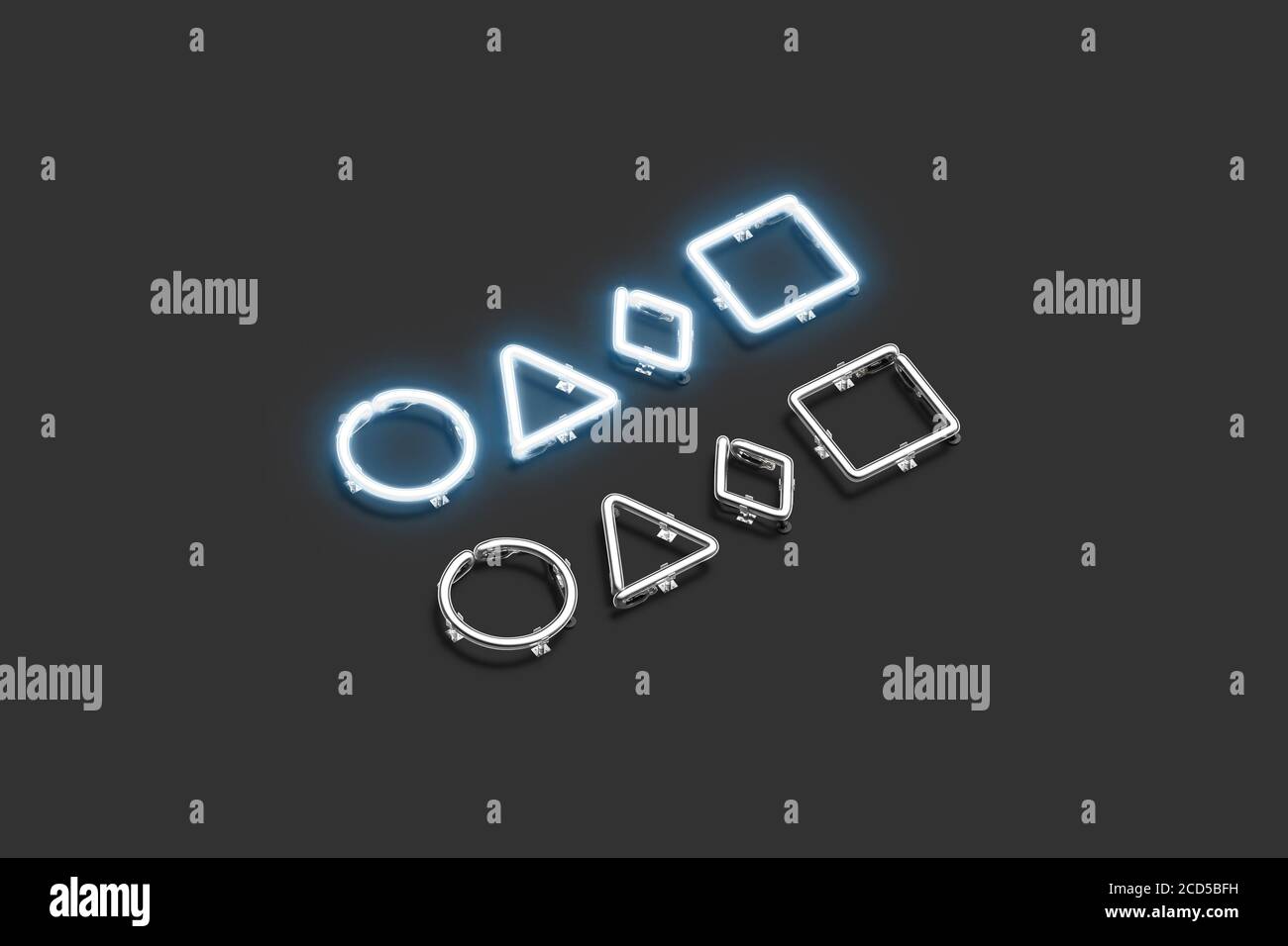 Maquette décorative de petit cercle, losange, triangle et néon carré Banque D'Images