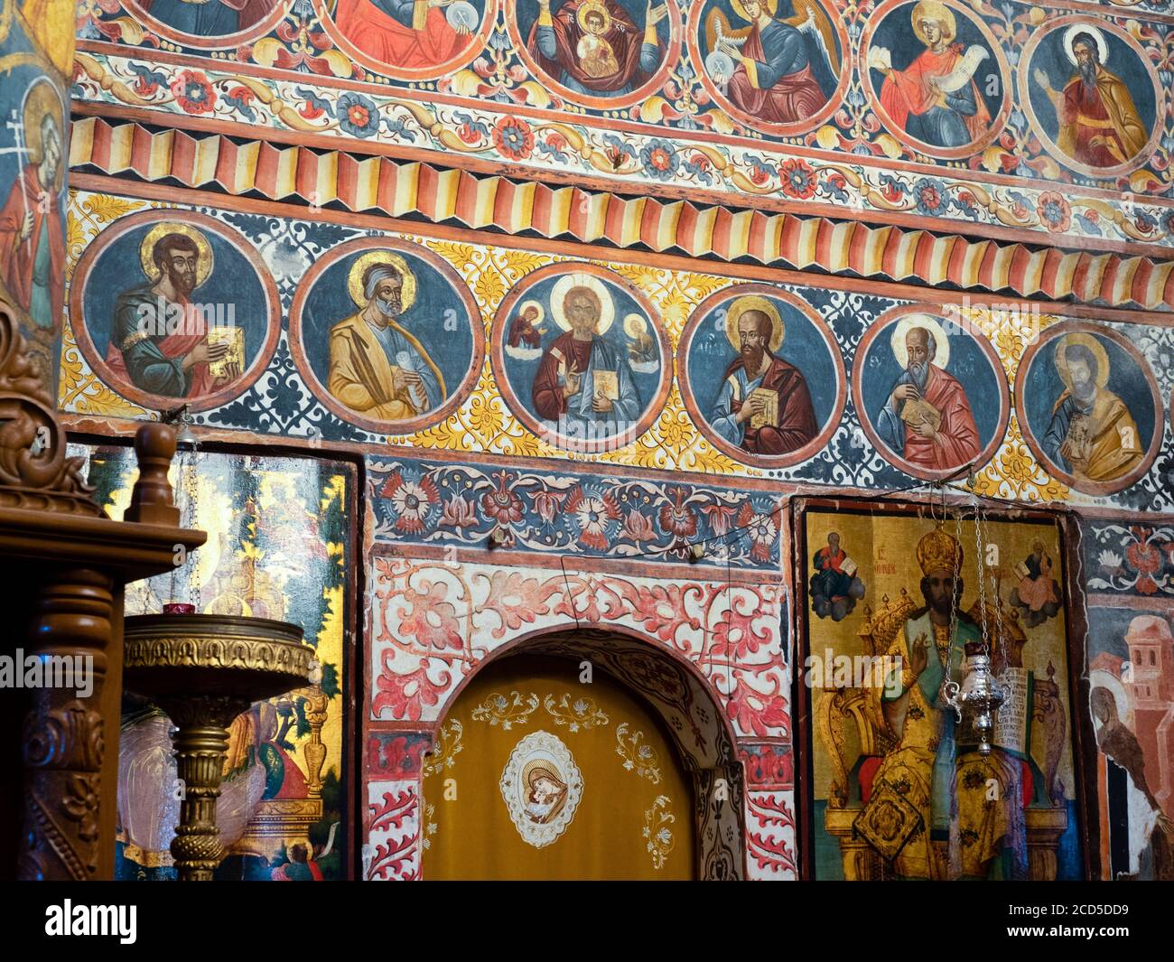 Fresques à l'intérieur du monastère de Snagov, Valachie, Roumanie Banque D'Images