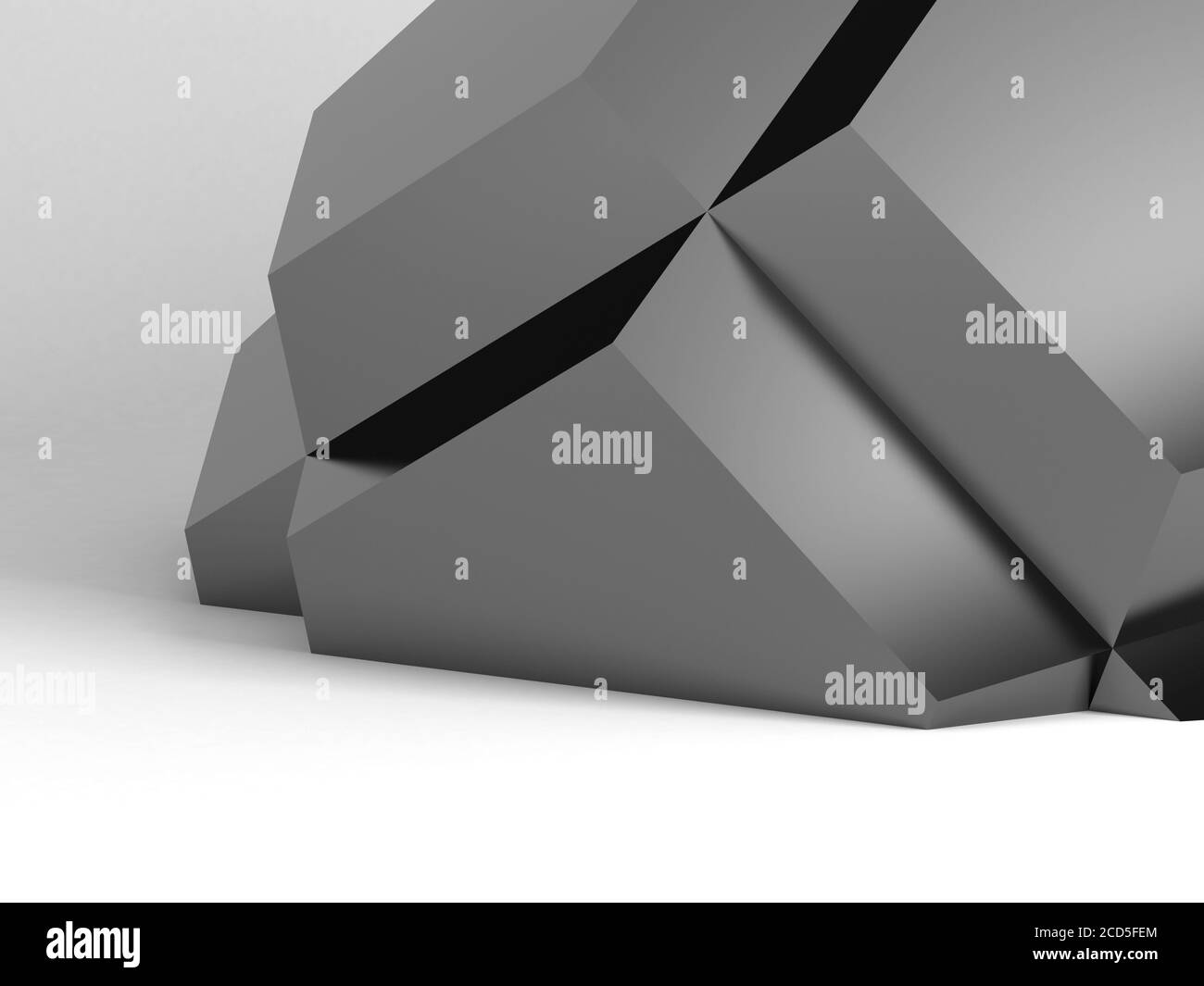 Installation géométrique abstraite noire brillante sur fond blanc avec ombre douce, illustration de rendu 3d Banque D'Images
