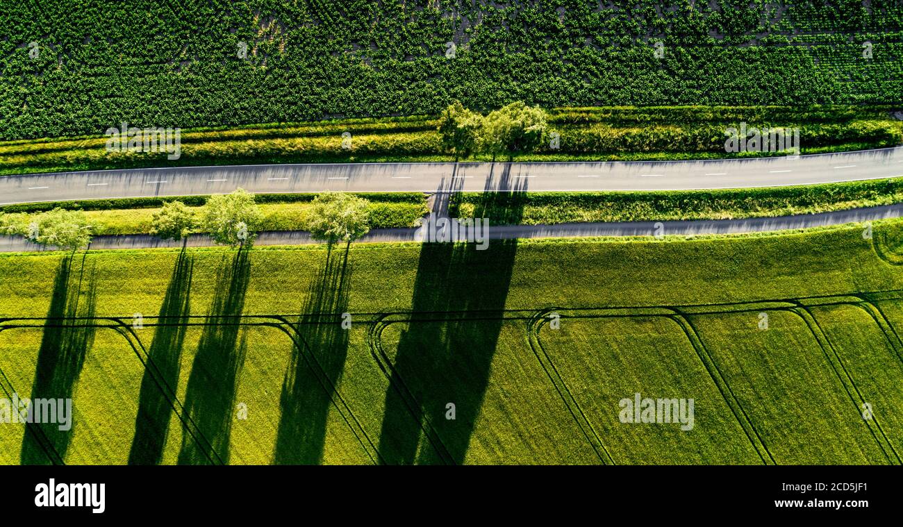 Vue aérienne de la route à travers le paysage rural Banque D'Images