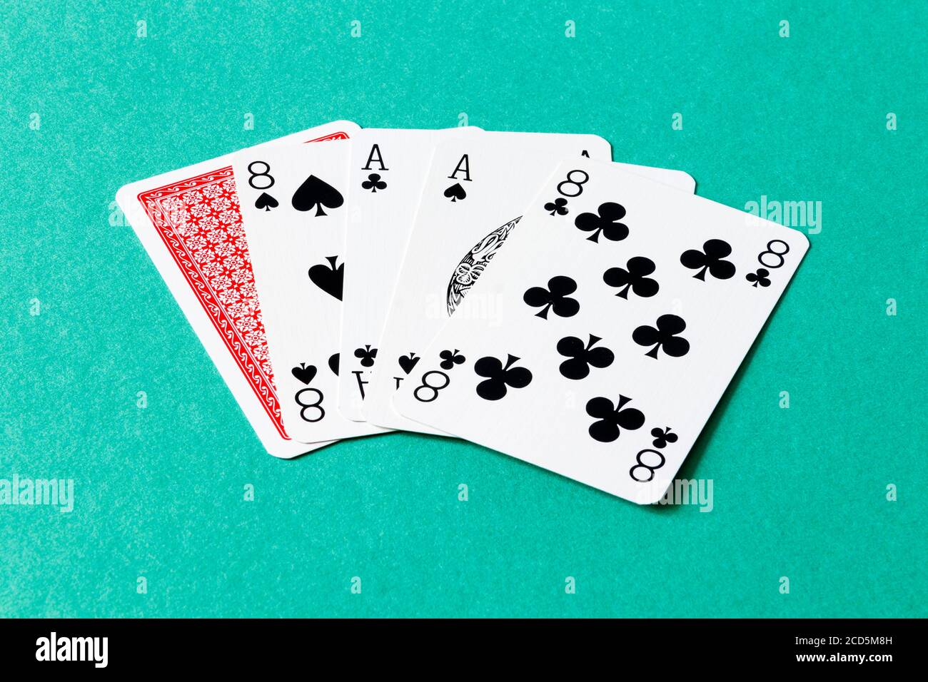 Aces and Eights, connu sous le nom de « main de l'homme de la mort », repudit les cartes que Wild Bill Hickok tenait quand il a été tiré pendant qu'il jouait au poker en 1876 Banque D'Images