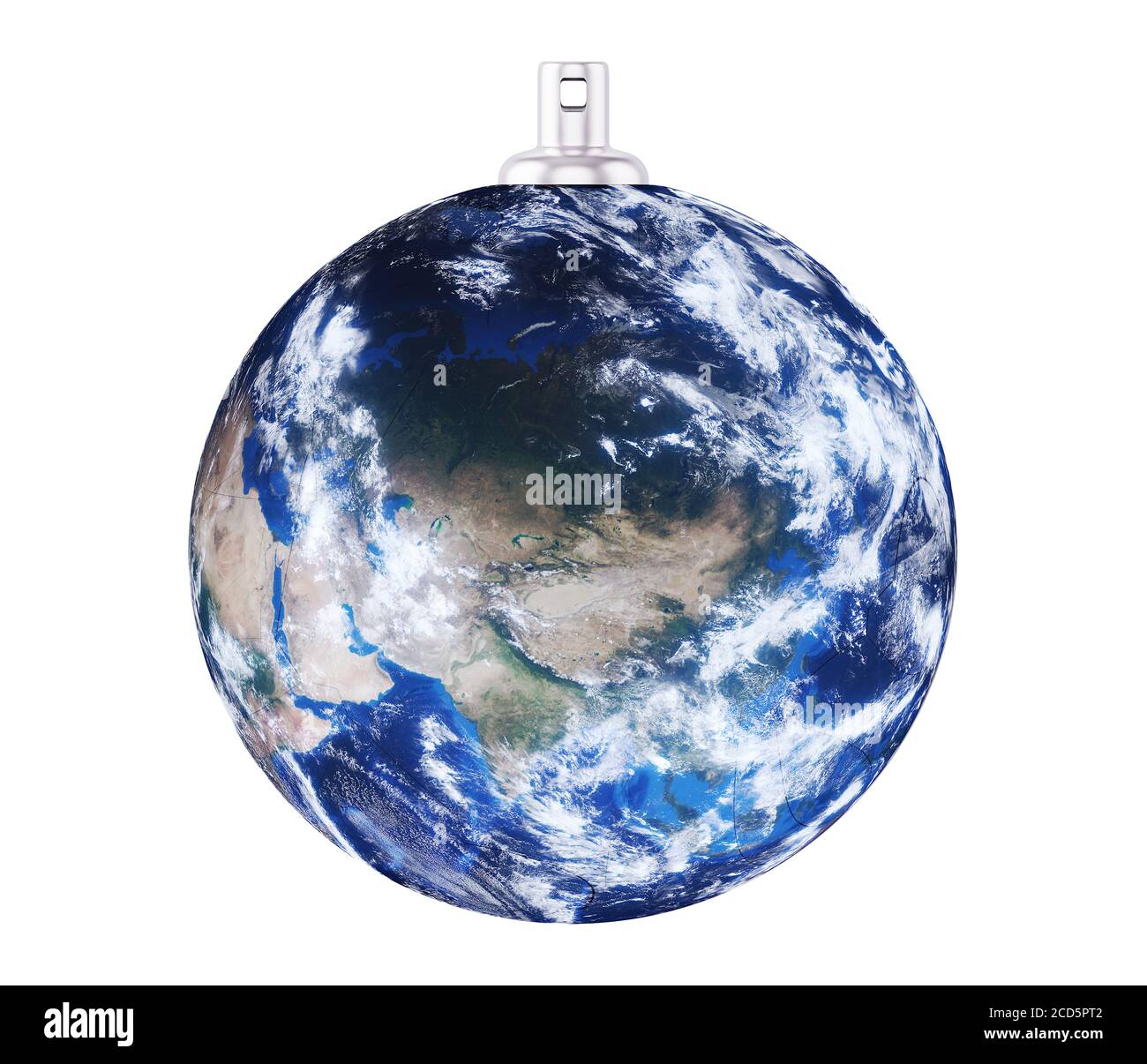 Boule de Noël avec carte de la Terre, jouet d'arbre de Noël, le nouveau concept d'année autour du monde, tourisme de nouvelle année, rendu 3d Banque D'Images