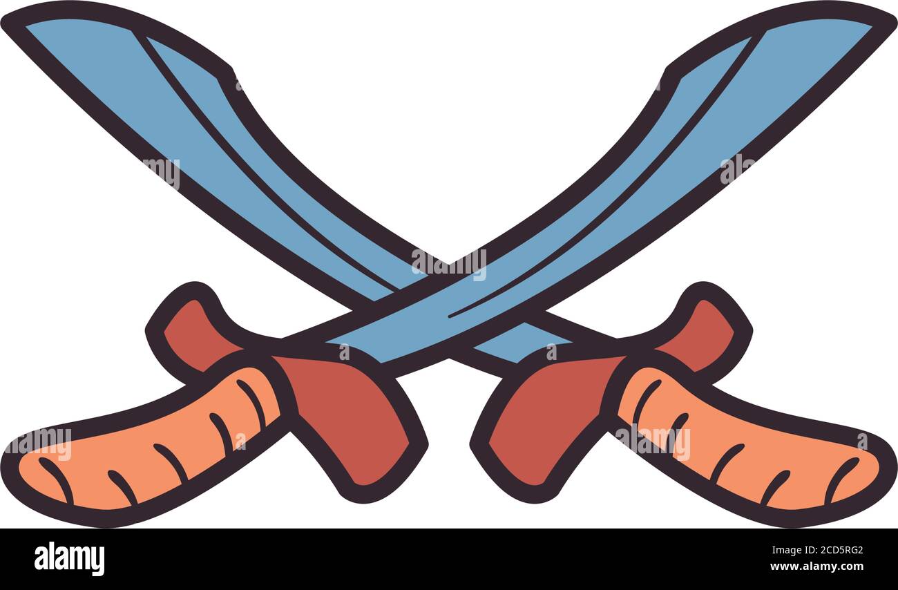 motif d'icône de style de remplissage et de ligne d'épées turques, chevalier de guerre de lame ancien antique de combat ancien et de combat pointu vintage thème guerrier illustration vectorielle Illustration de Vecteur