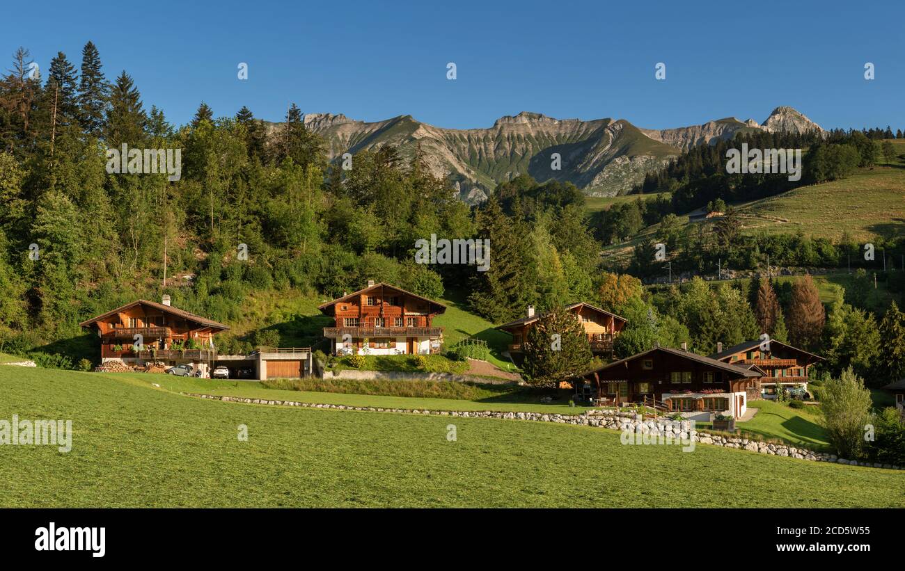 Chalets suisses à Moleson-sur-Gruyères, Suisse Banque D'Images